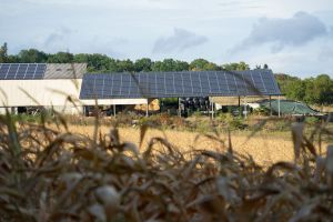 Panneau solaire bâtiment agricole : des panneaux solaires sont installés sur le toit d'un hangar agricole