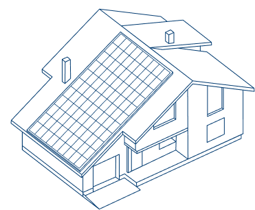 Schéma d'une installation de panneaux photovoltaïques sur toiture inclinée, comme le proposent les professionnels d'Ensio